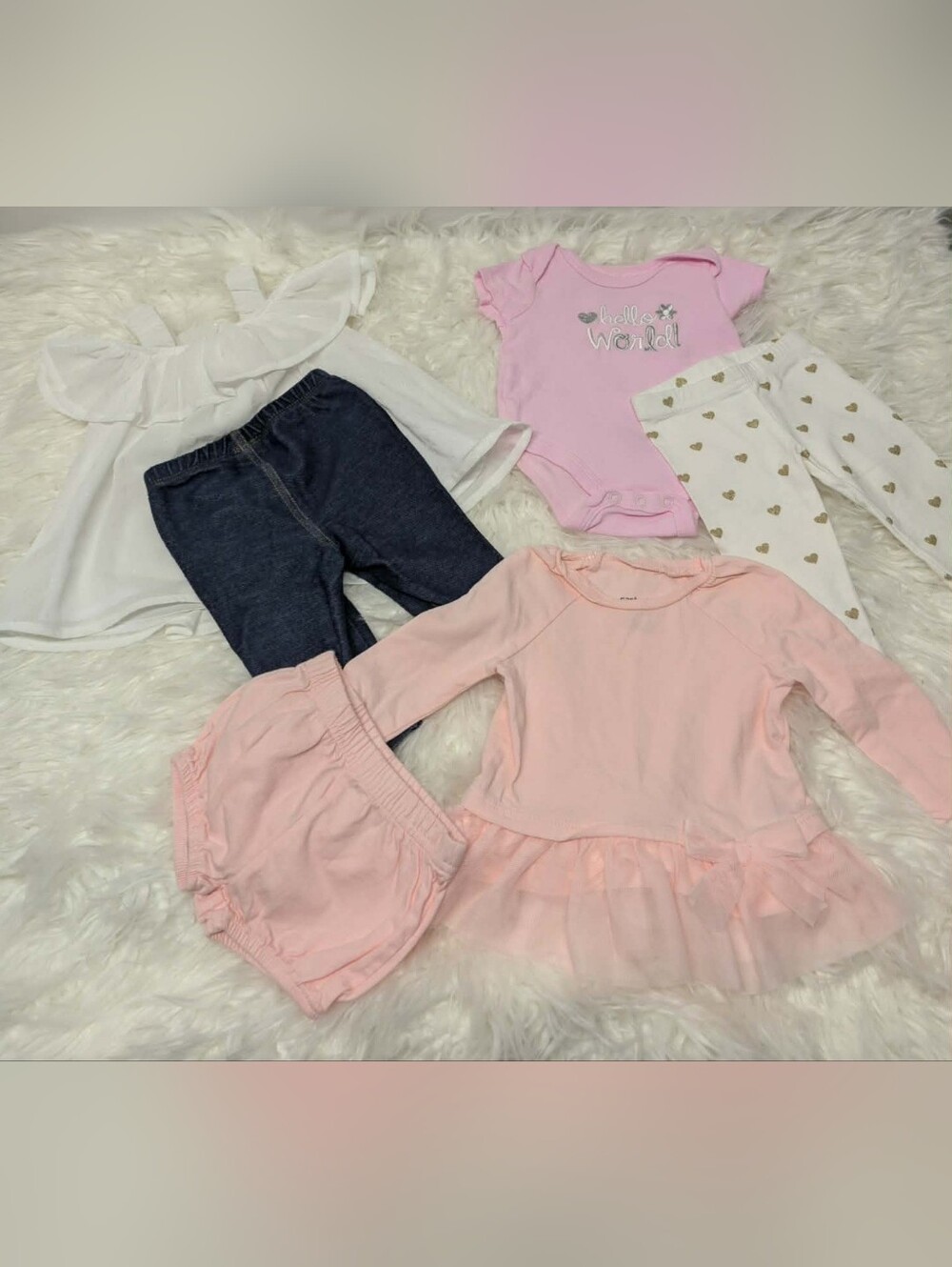 ✨️6pc Set Bundle 0-3 Girls Baby Clothing Lot in Pink, White, Denim, Lace, Ruffle